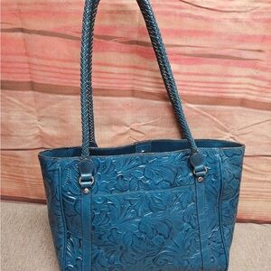 Patricia Nash Blue Leather Tote with Embossed Design